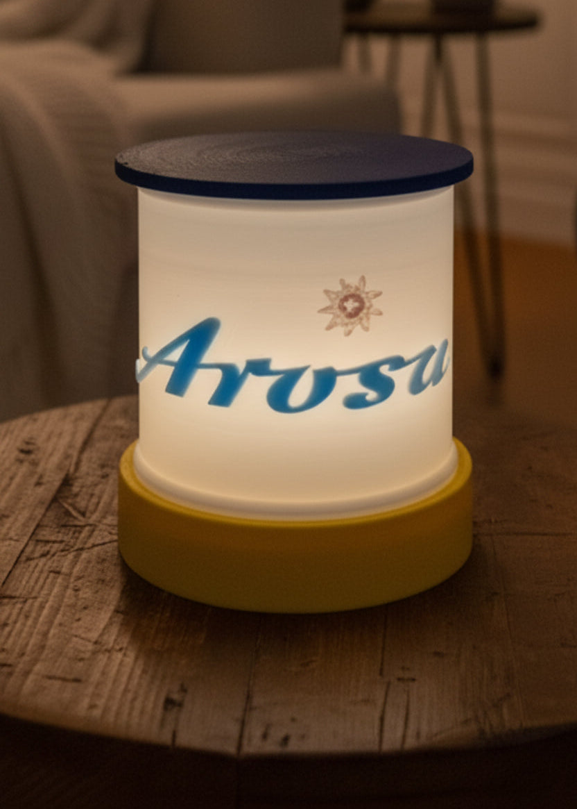 Lithophane Lampe Aroser Schriftzug blau