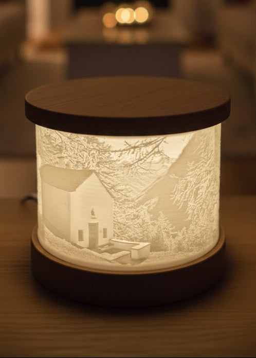 Lithophane Lampe mit Foto Kapelle