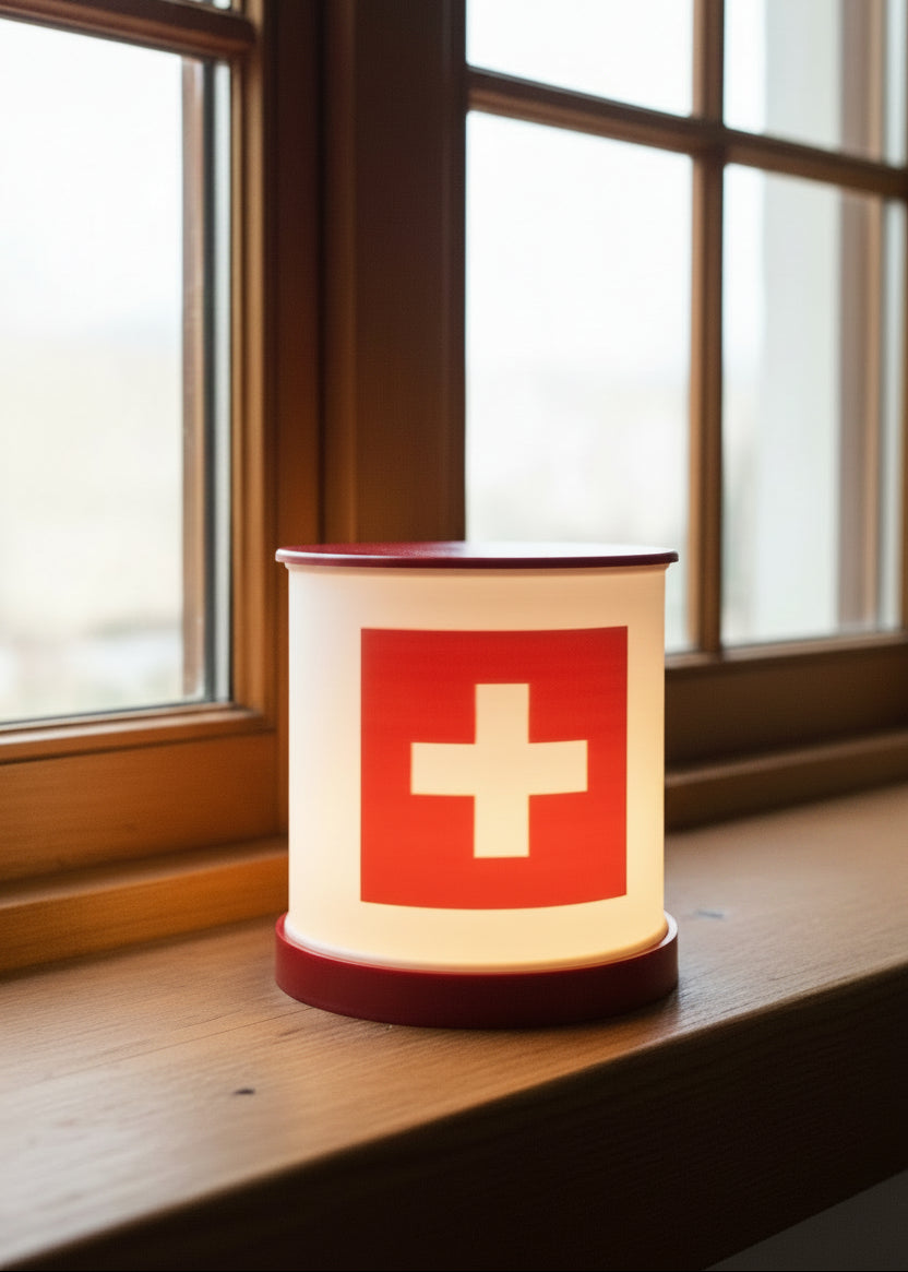 Lithophane Lampe mit Schweizer Fahne