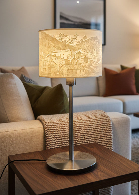 Lithophane Lampe mit Foto von Simplon Dorf