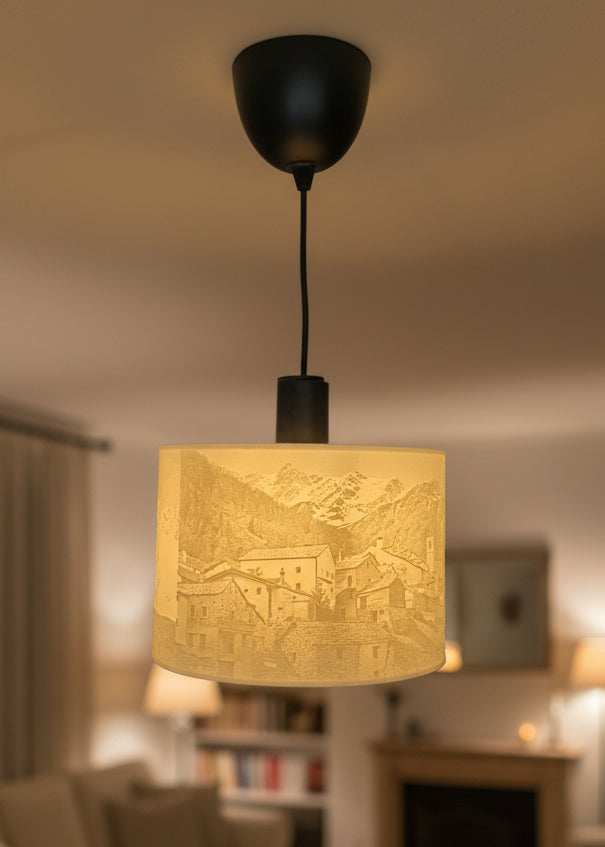 Lithophane Lampe mit Foto von Simplon Dorf