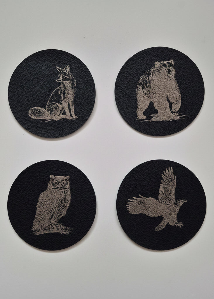 Untersetzer Kunstleder Fuchs Bär Eule Adler