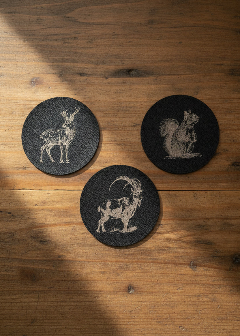 Untersetzer Kunstleder Hirsch Steinbock Eichhörnchen