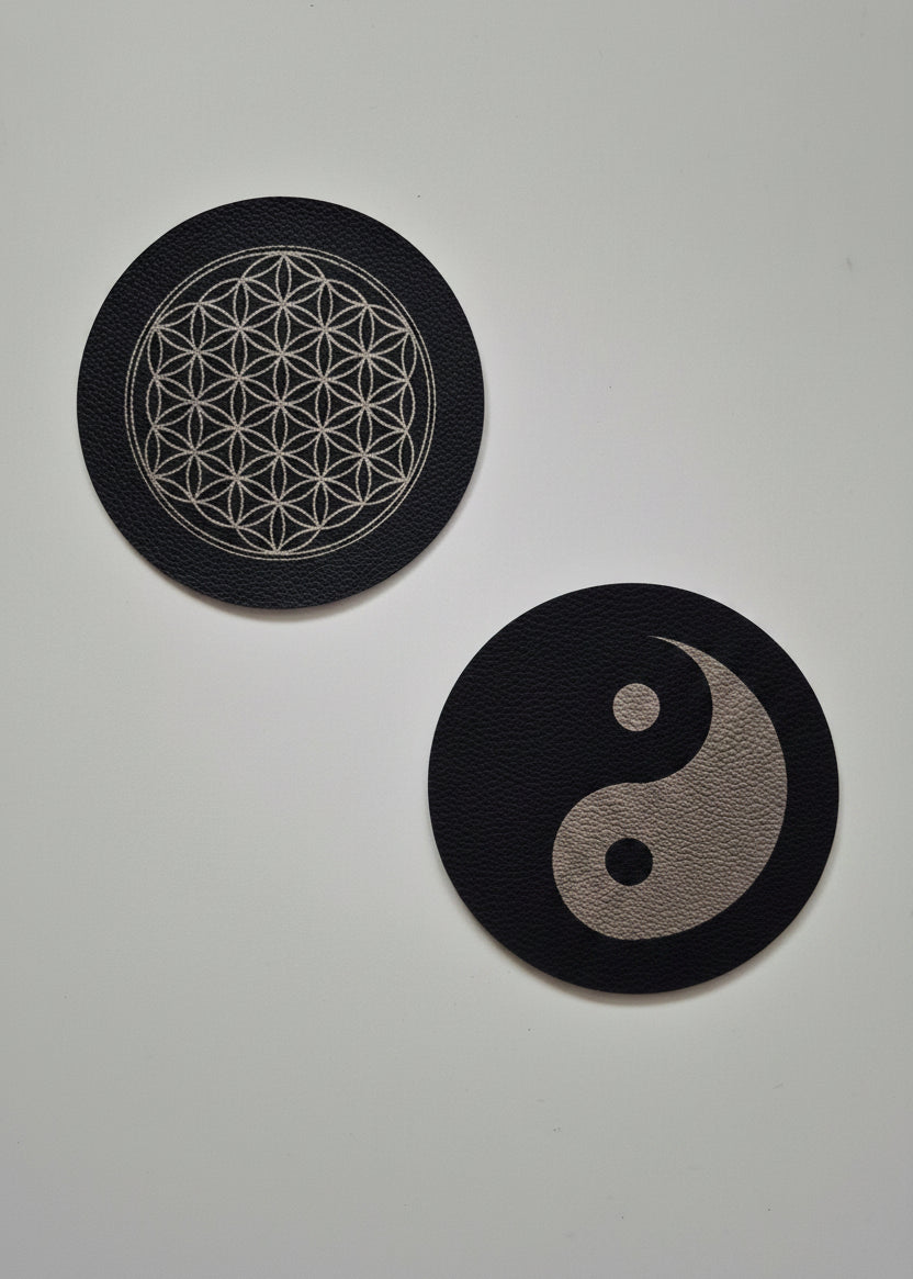 Untersetzer Kunstleder Yin Yang Blume des Lebens