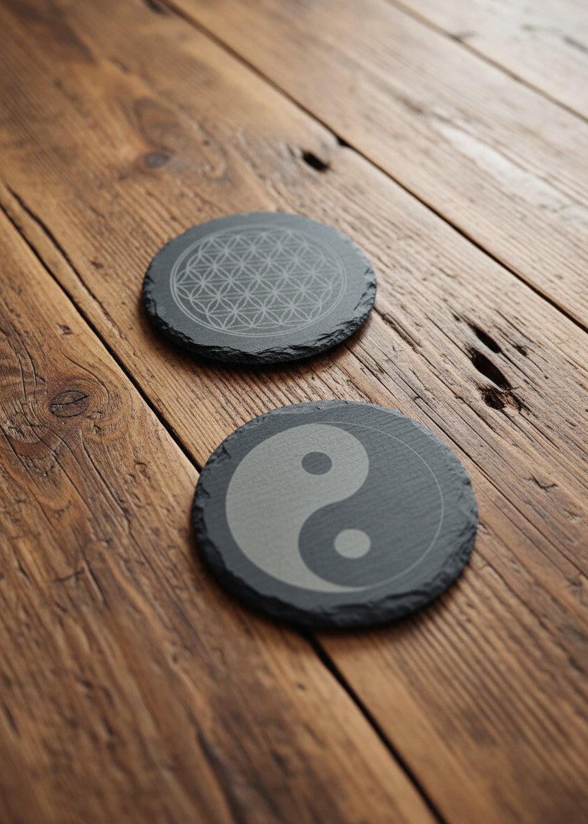 Untersetzer Schiefer Yin Yang Blume des Lebens